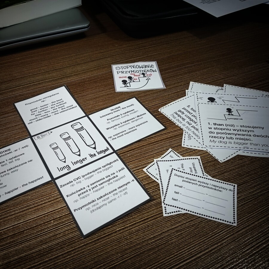 Stopniowanie przymiotników w pigułce – interaktywny mini lapbook i notatka z gramatyki (Język angielski)