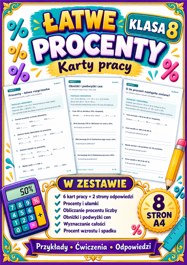 PROCENTY-ŁATWE- klasa 8