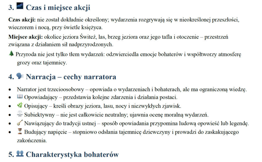 "Świtezianka" A. Mickiewicz - notatka dla ucznia