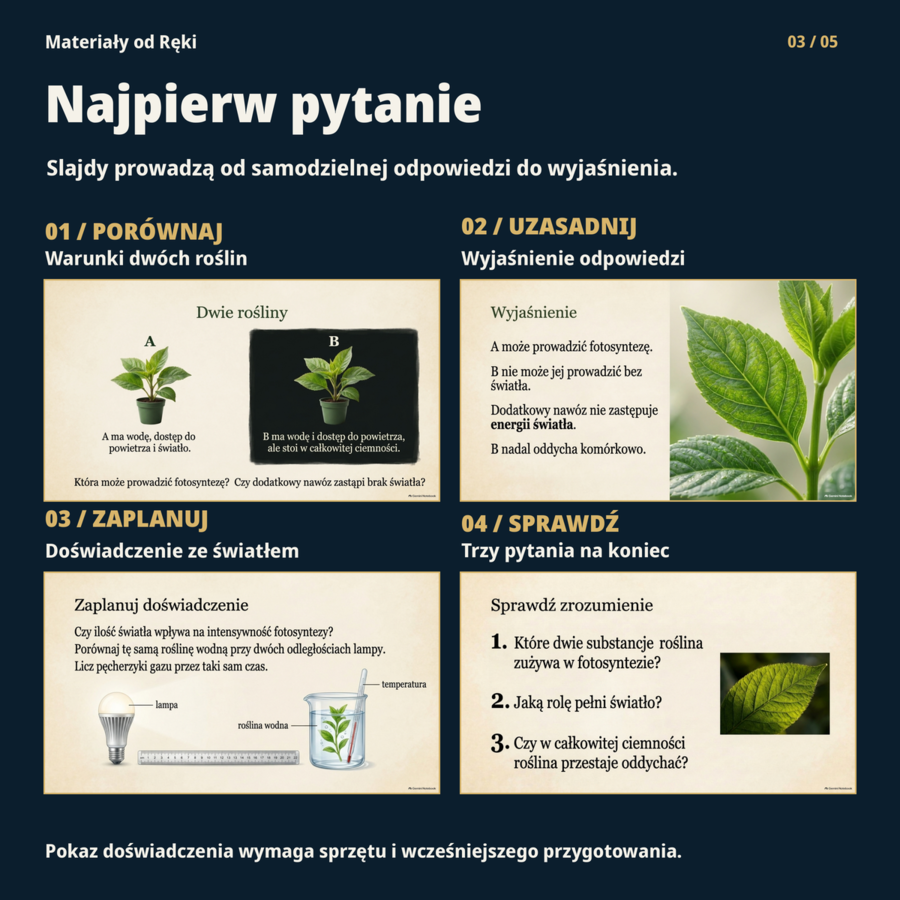Fotosynteza, klasa 5 - 15 slajdów, karta pracy PDF/DOCX i przewodnik