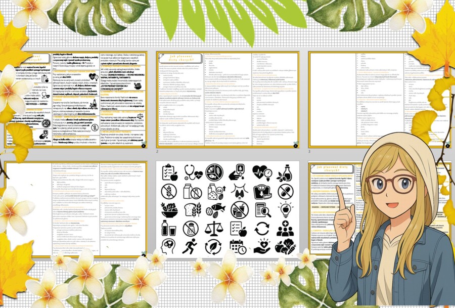 Sketchnotka/notatka - dla ucznia i przypomnienie dla nauczyciela w pdf. Temat "Jak planować dietę chorych?". Edukacja zdrowotna. Klasa 7.