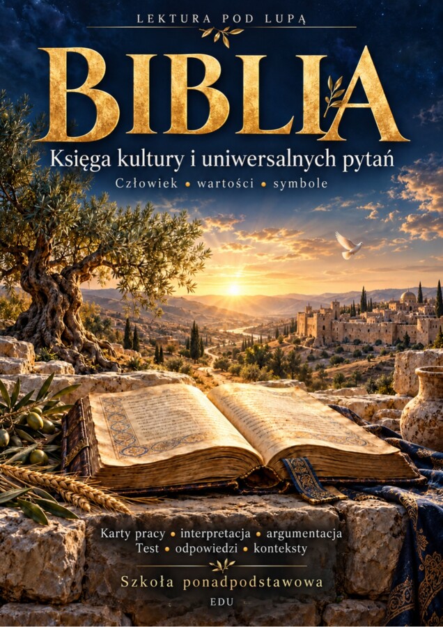 BIBLIA — LEKTURA POD LUPĄ | 15 kart pracy, test i odpowiedzi | szkoła ponadpodstawowa