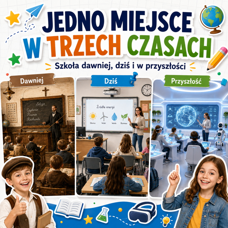 Jedno miejsce w trzech czasach — szkoła dawniej, dziś i w przyszłości