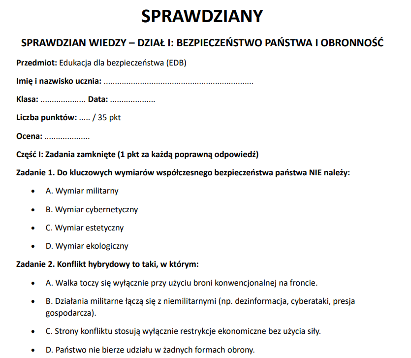Przykładowe scenariusze lekcji, zadania i sprawdziany EDB szkoła średnia