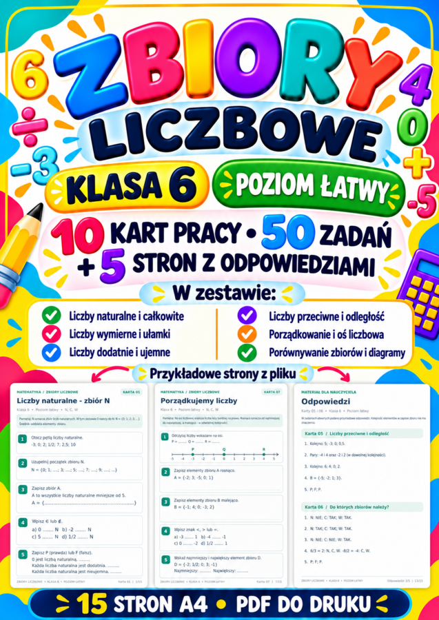 ZBIORY LICZBOWE-ŁATWE-klasa 6