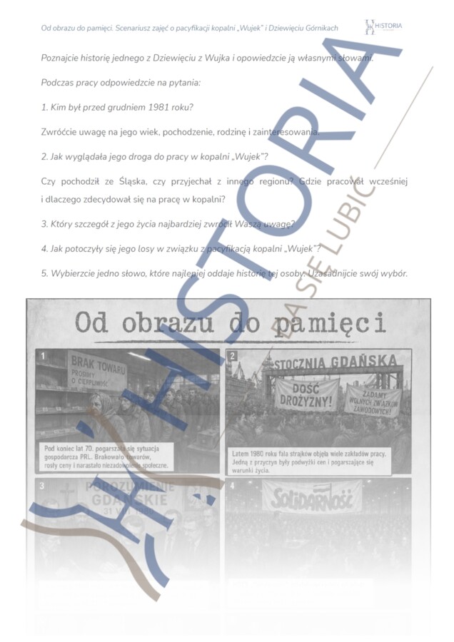 Od obrazu do pamięci - scenariusz zajęć o pacyfikacji kopalni „Wujek” i Dziewięciu Górnikach