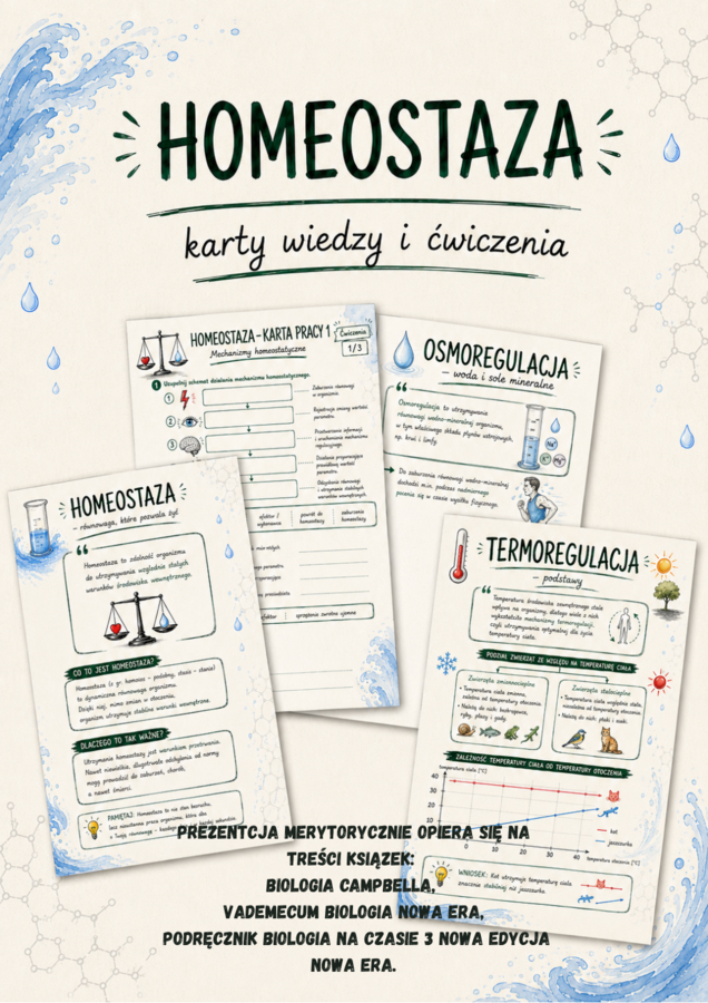 Homeostaza prezentacja, notatki i karty pracy z odpowiedziami