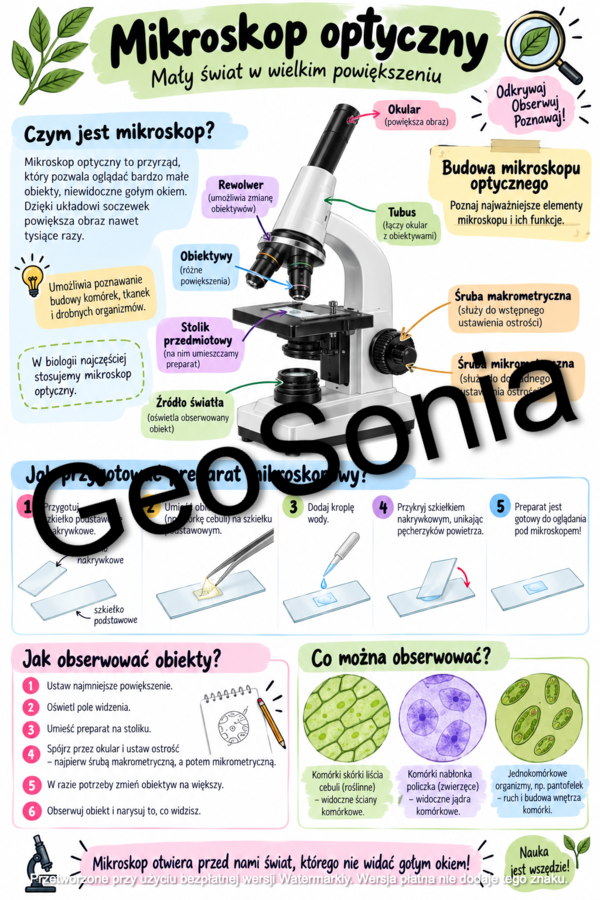 Obserwacje mikroskopowe biologia klasa 5 sketchnotka