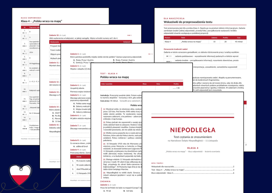 🇵🇱📖 NIEPODLEGŁA – test czytania ze zrozumieniem dla klasy 4