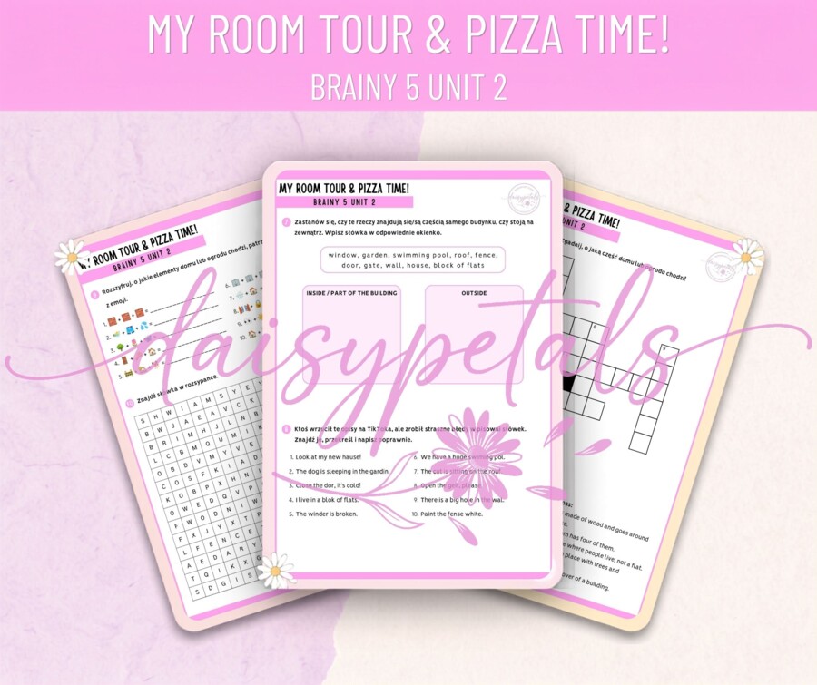 MEGA ZESTAW: Brainy 5 Unit 2 – My Room Tour & Pizza Time (Słownictwo, Gramatyka + KLUCZ)