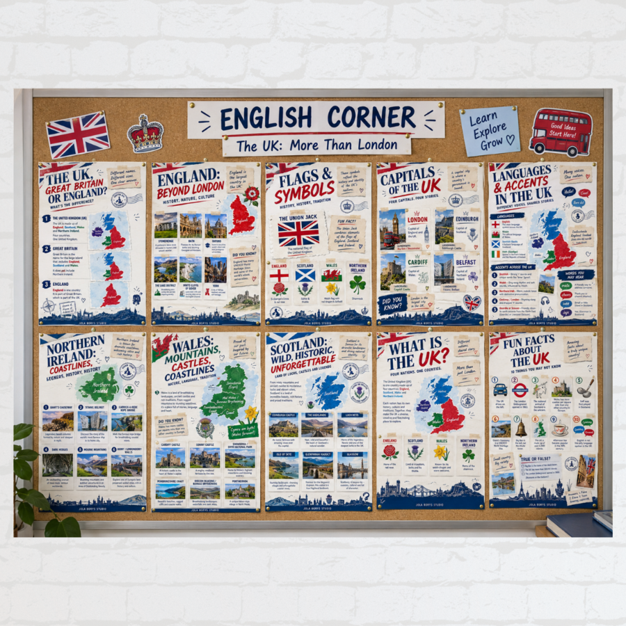 Gazetka z języka angielskiego – Wielka Brytania: The UK – More Than London | 16 plakatów + quiz w Google Forms