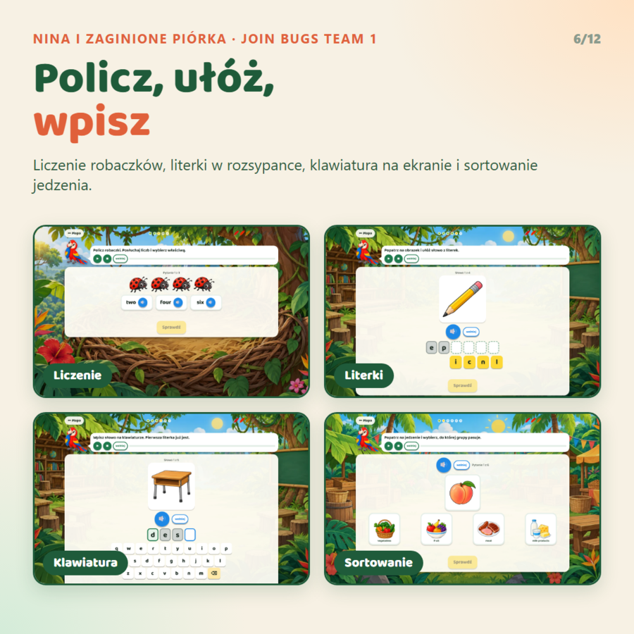 Gra interaktywna Join Bugs Team 1, Starter Unit - Unit 6 (rodzic-uczeń)