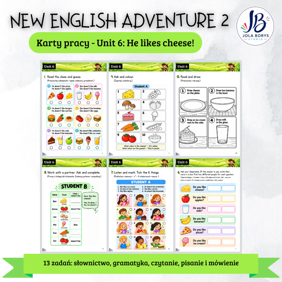 New English Adventure 2 – Unit 6: He Likes Cheese! – zadania komunikacyjne