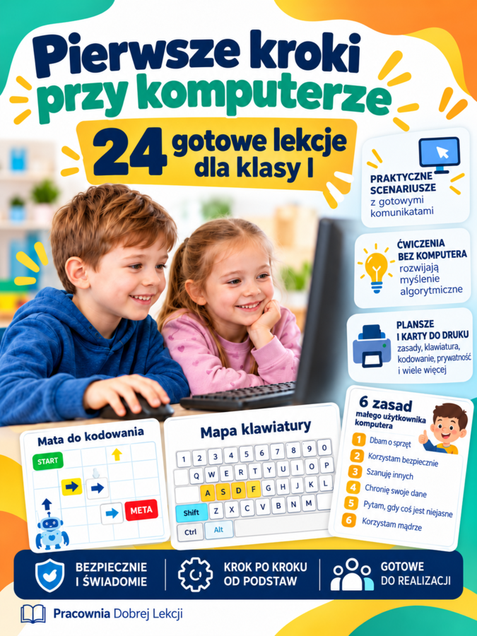 Pierwsze kroki przy komputerze – 24 gotowe lekcje informatyczne dla klasy I