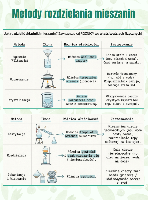Substancje, ich właściwości i mieszaniny. Chemia, klasa 7. Notatka ilustrowana