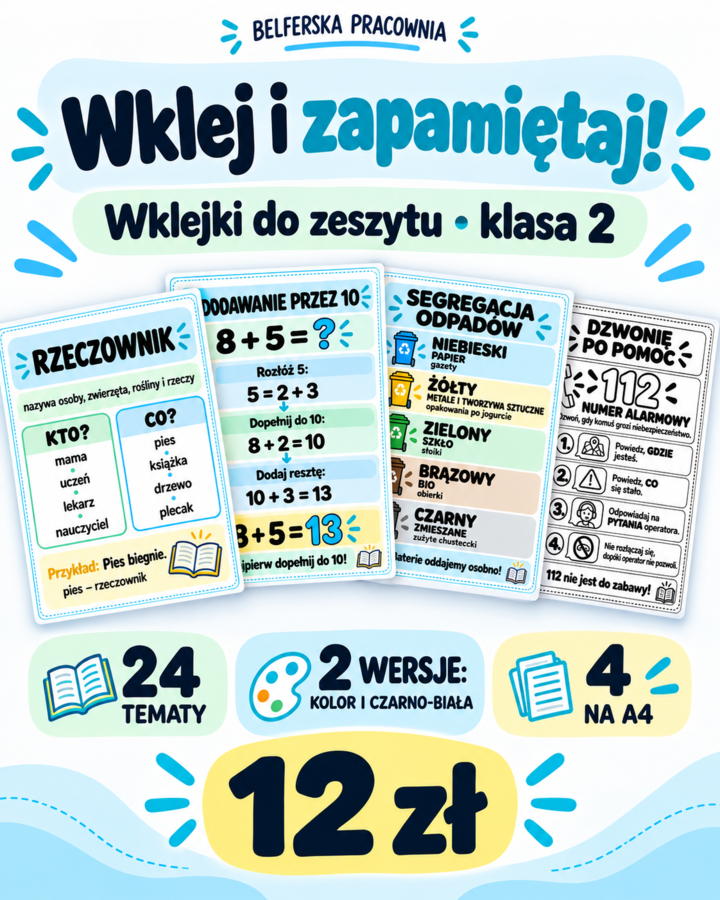 📒 „Wklej i zapamiętaj!” – wklejki do zeszytu dla klasy 2