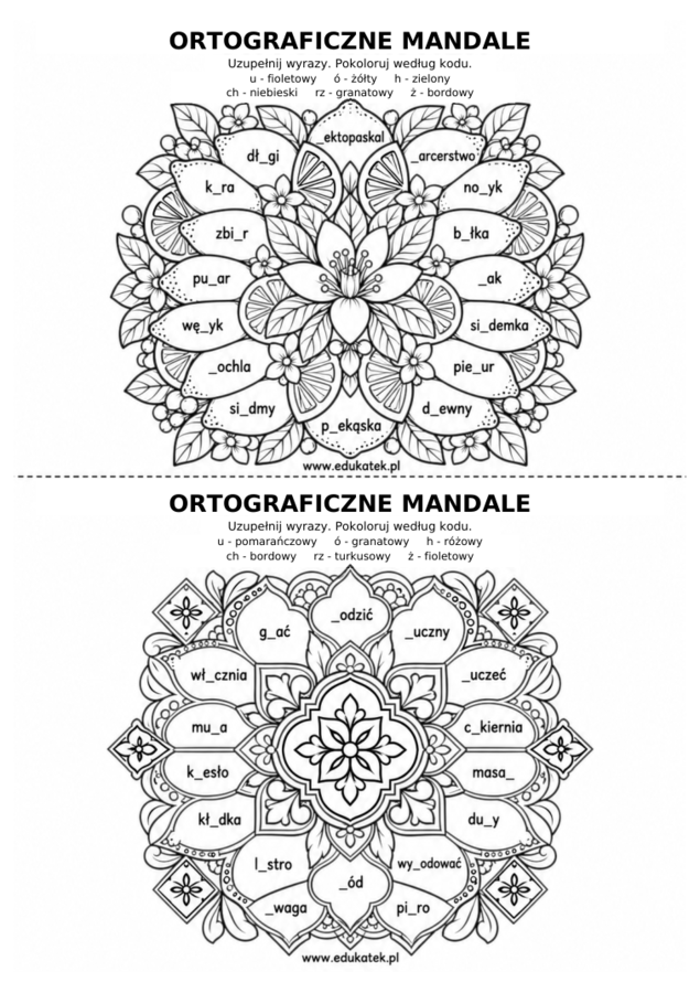 Ortograficzne mandale– utrwalanie pisowni trudnych wyrazów