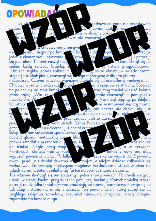 Wzorcowe opowiadanie - klasa czwarta+pytania