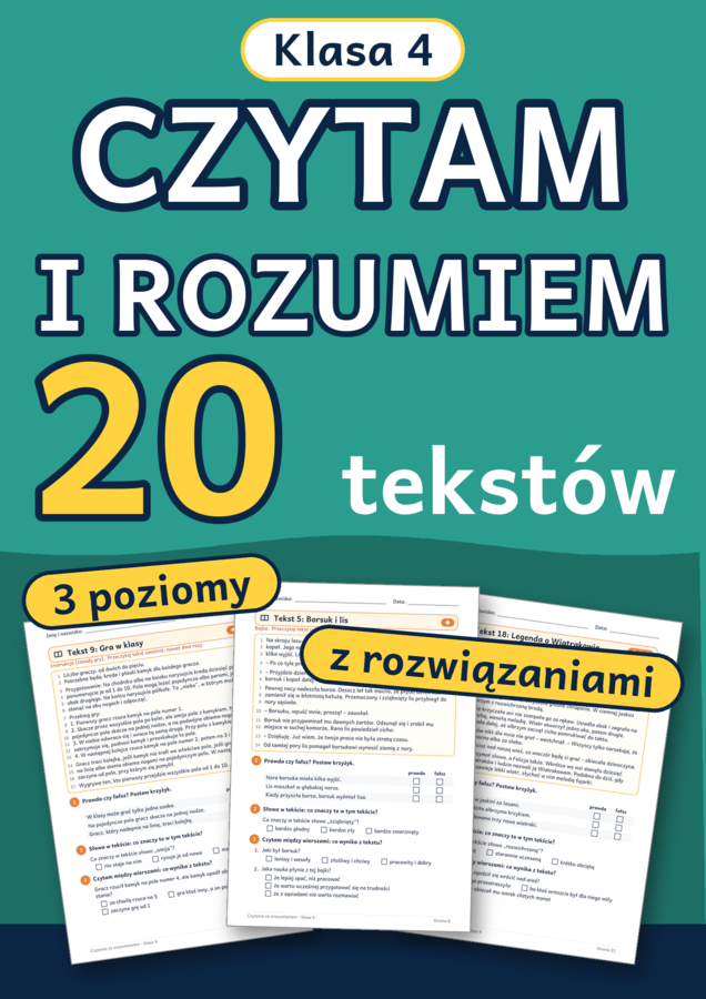Czytanie ze zrozumieniem klasa 4: 20 tekstów z pytaniami