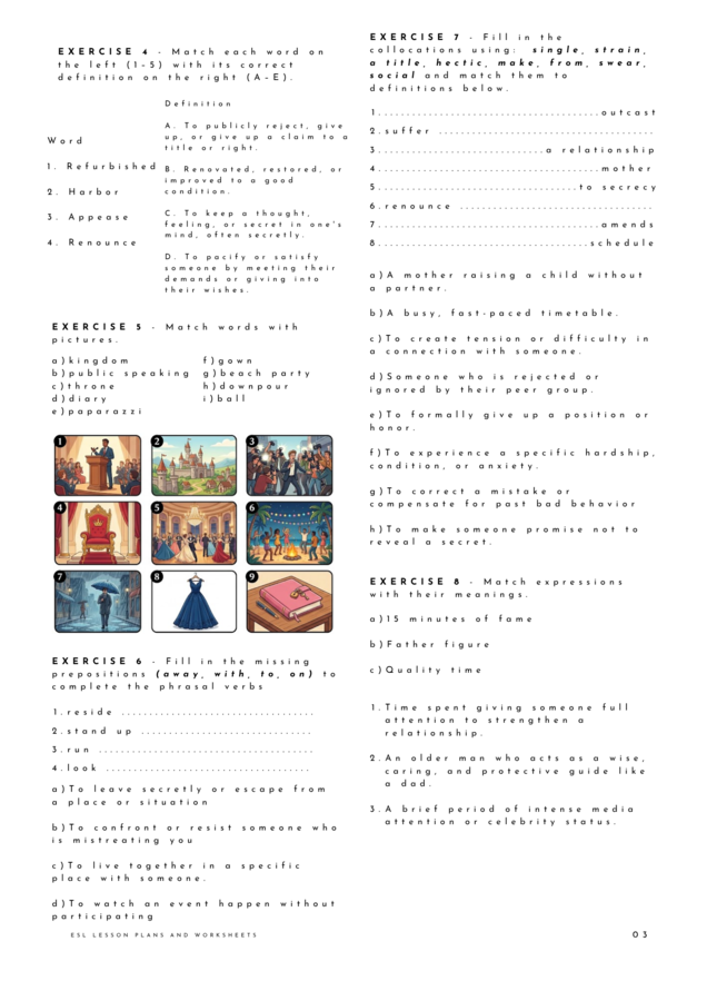 The Princess Diaries (Pamiętnik księżniczki) – ESL Movie Reading Comprehension & Vocabulary Worksheet (B1-B2)