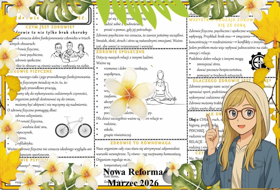 Sketchnotka/notatka - dla ucznia i przypomnienie dla nauczyciela w pdf. Temat "Czym jest zdrowie? Zdrowie jako wartość". Edukacja zdrowotna. Klasa 4.