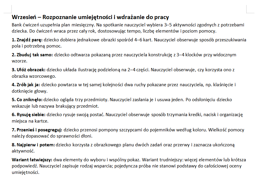 Ramowy plan zajęć korekcyjno-kompensacyjnych dla dzieci 6-letnich