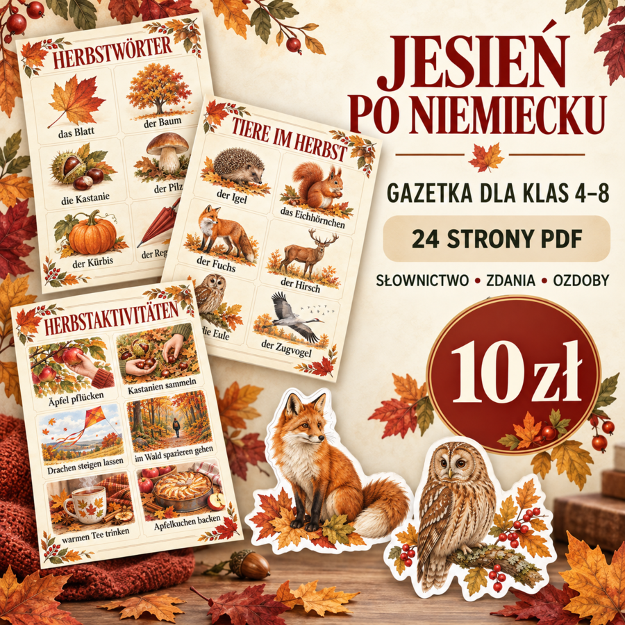 🍂 JESIEŃ PO NIEMIECKU – gazetka dla klas 4–8 🇩🇪 Herbst