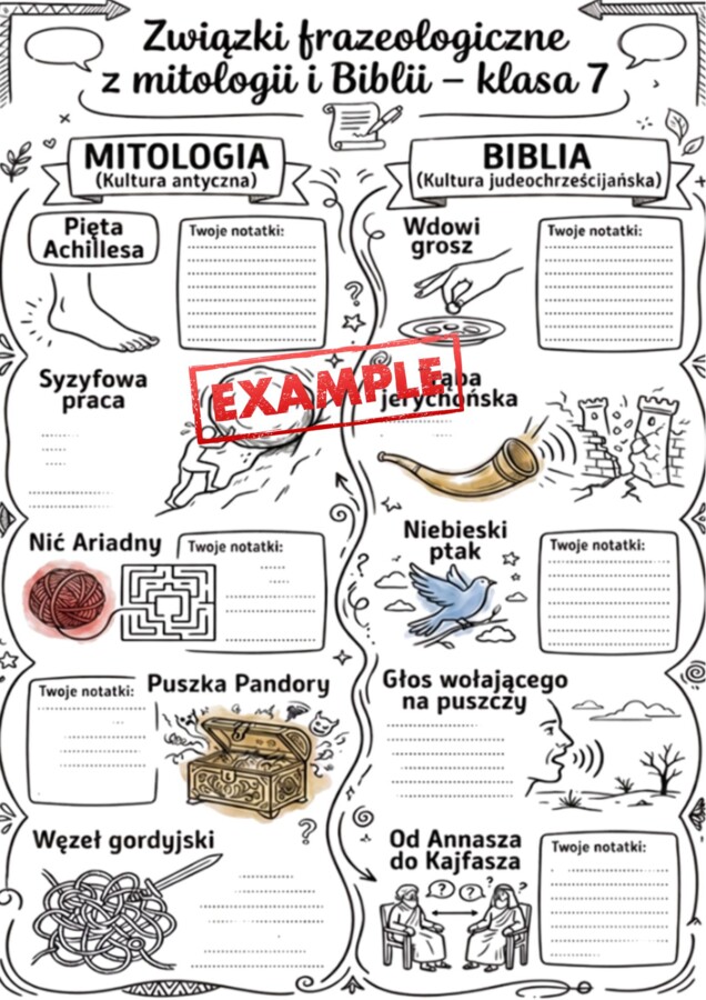 Frazeologizmy mitologiczne i biblijne, karta pracy, pdf