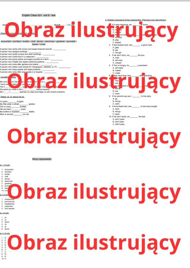 English Class A2+ unit 8 test (sprawdzian / praca klasowa)