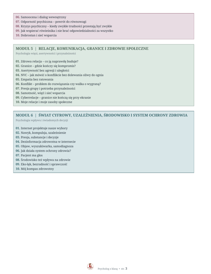 EDUKACJA ZDROWOTNA do liceum, pakiet  modułowy z psychologicznym ujęciem i rozbudową o karty i plakaty