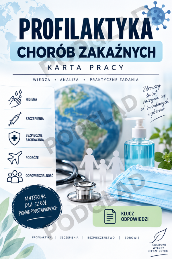 Profilaktyka chorób zakaźnych - karta pracy + klucz odpowiedzi | edukacja zdrowotna