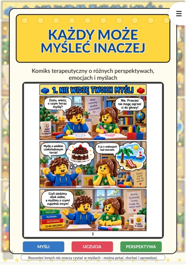 „Każdy może myśleć inaczej” – komiks terapeutyczny o rozumieniu perspektywy innych