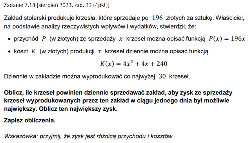 Przygotowanie do matury z matematyki - dział VII: Funkcja kwadratowa