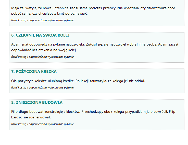 Sytuacje społeczne – Kostka pytań
