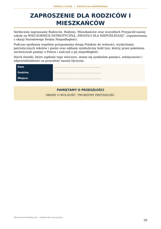 „Wieczornica Patriotyczna - Światło dla Niepodległej”