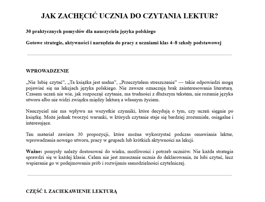 Jak zachęcić uczniów do czytania lektur? 30 pomysłów.