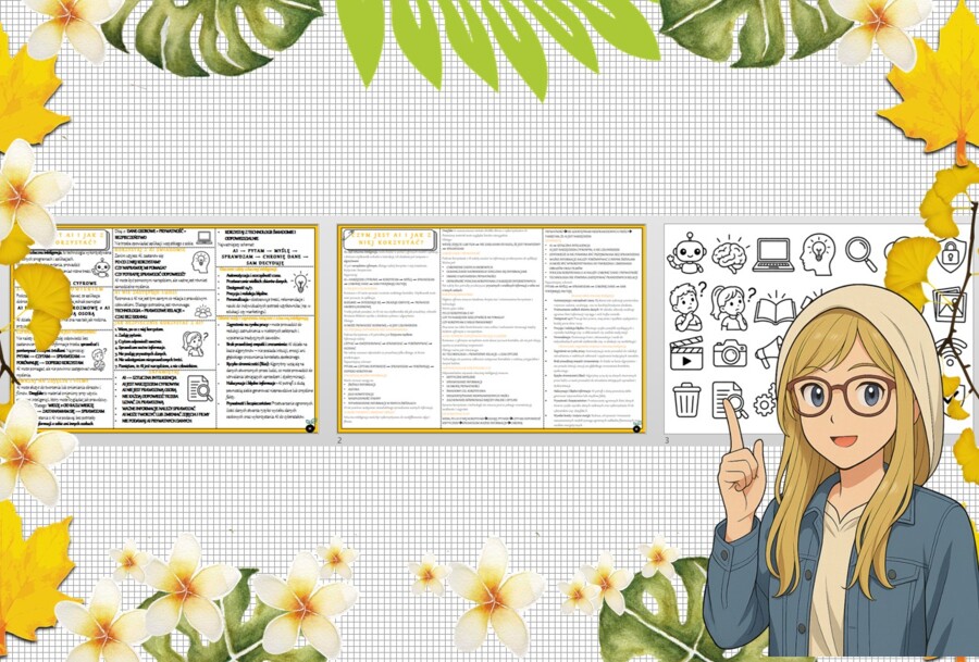 Sketchnotka/notatka - dla ucznia i przypomnienie dla nauczyciela w pdf. Temat "Czym Jest Al i jak z niej korzystać?". Edukacja zdrowotna. Klasa 6.