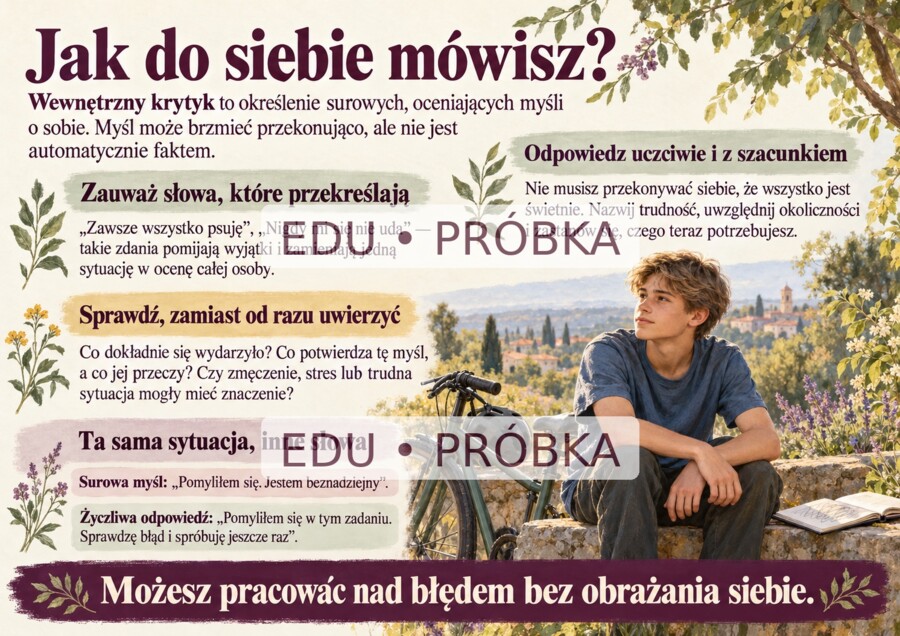 SAMOOCENA - Czyją opinią mierzysz swoją wartość?  Gazetka edukacyjna: 21 ilustrowanych plansz A4 w poziomie.
