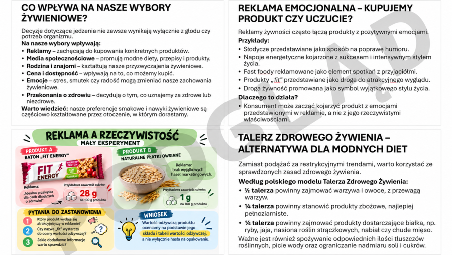 Reklamy i trendy żywieniowe–ich wpływ na wybory dietetyczne, zdrowie i środowisko - prezentacja | edukacja zdrowotna