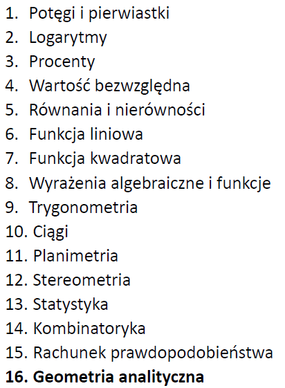 Przygotowanie do matury z matematyki - dział XVI: Geometria analityczna