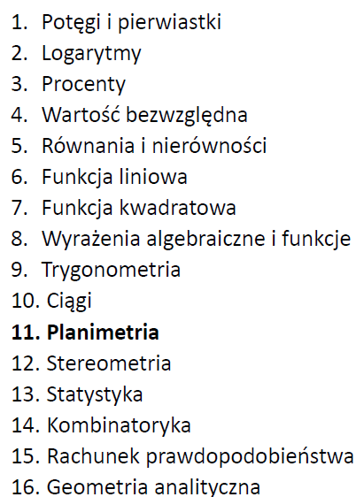 Przygotowanie do matury z matematyki - dział XI: Planimetria
