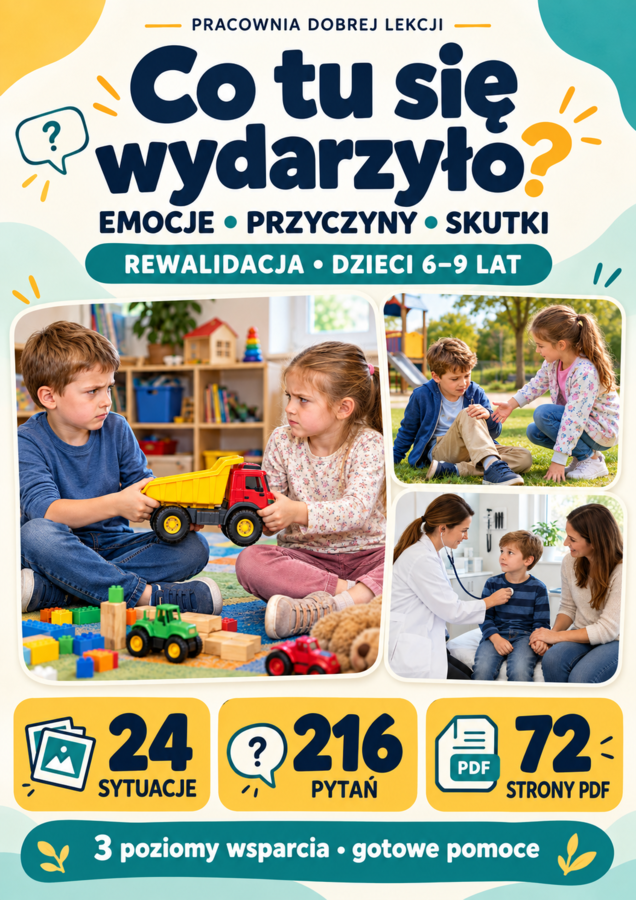 Co tu się wydarzyło? Rewalidacja: emocje, przyczyny i skutki | dzieci 6–9 lat
