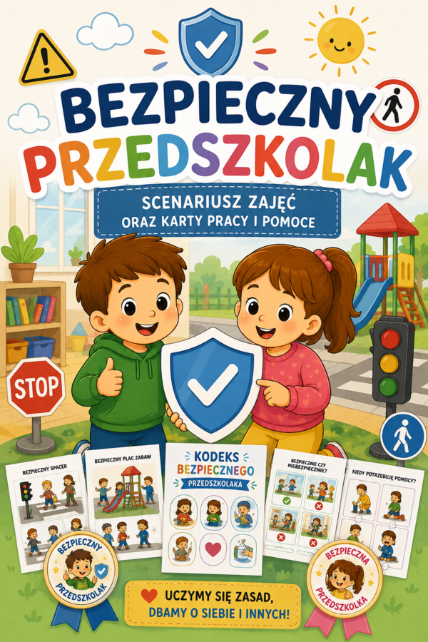 Scenariusz  BEZPIECZNY PRZEDSZKOLAK Zasady bezpieczeństwa w sali, na placu zabaw i podczas spacerów dla  dzieci w wieku 4-6 lat,8 kart pracy