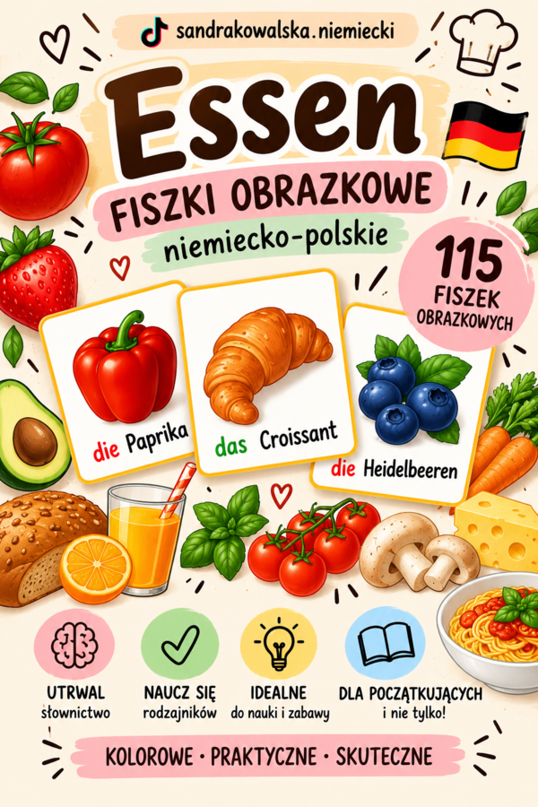 Essen – fiszki obrazkowe niemiecko-polskie