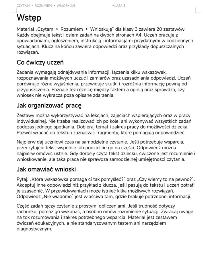 Czytam – rozumiem – wnioskuję. Klasa 3.