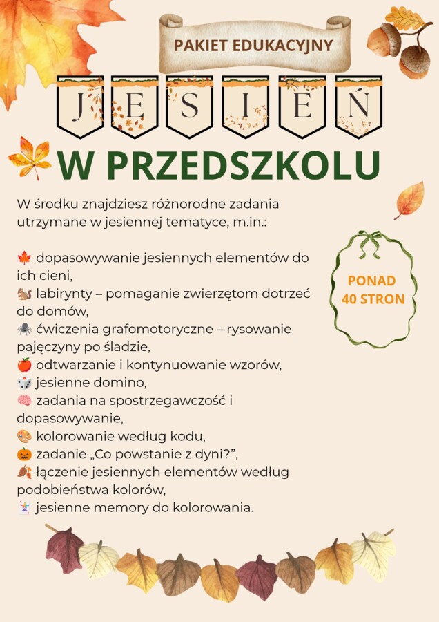 Jesień w przedszkolu – ponad 40 stron jesiennych zadań i zabaw + kalendarz nauczyciela