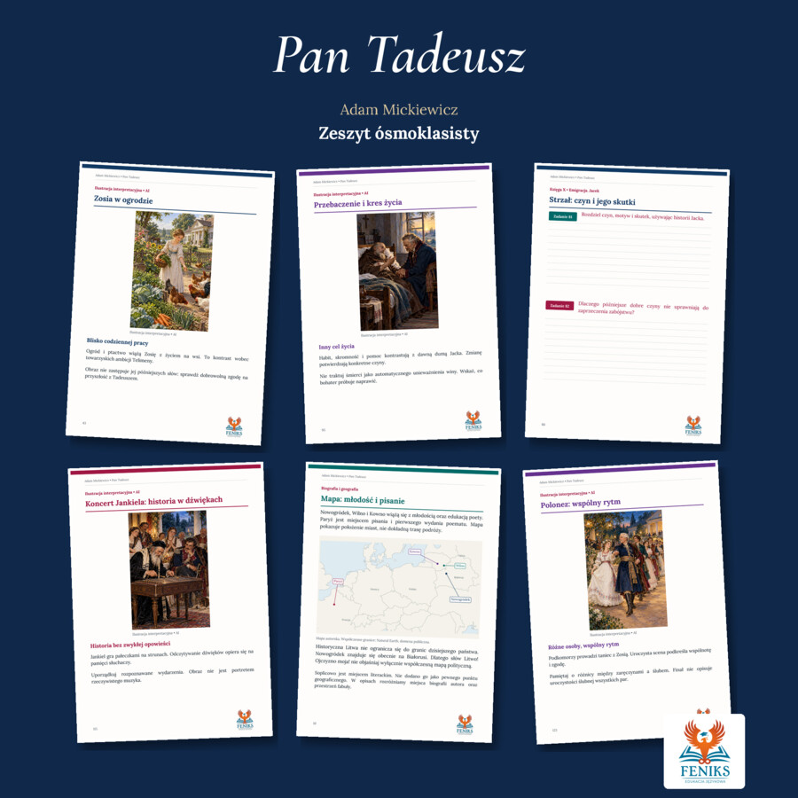 Pan Tadeusz — Adam Mickiewicz | Zeszyt ósmoklasisty: szczegółowe omówienie, 252 zadania i klucz odpowiedzi