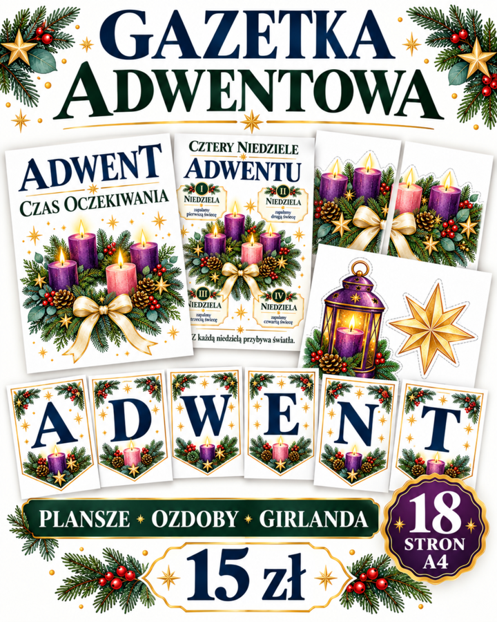 🕯️ Gazetka adwentowa do szkolnej sali lub gabloty