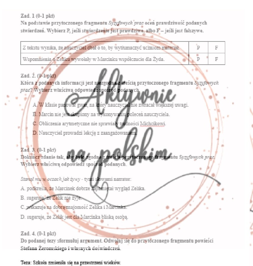 "Syzyfowe prace" -  test egzaminacyjny