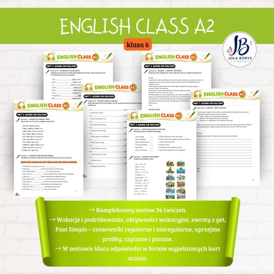 English Class A2 – Unit 3 Going on Holiday | 34 ćwiczenia + odpowiedzi